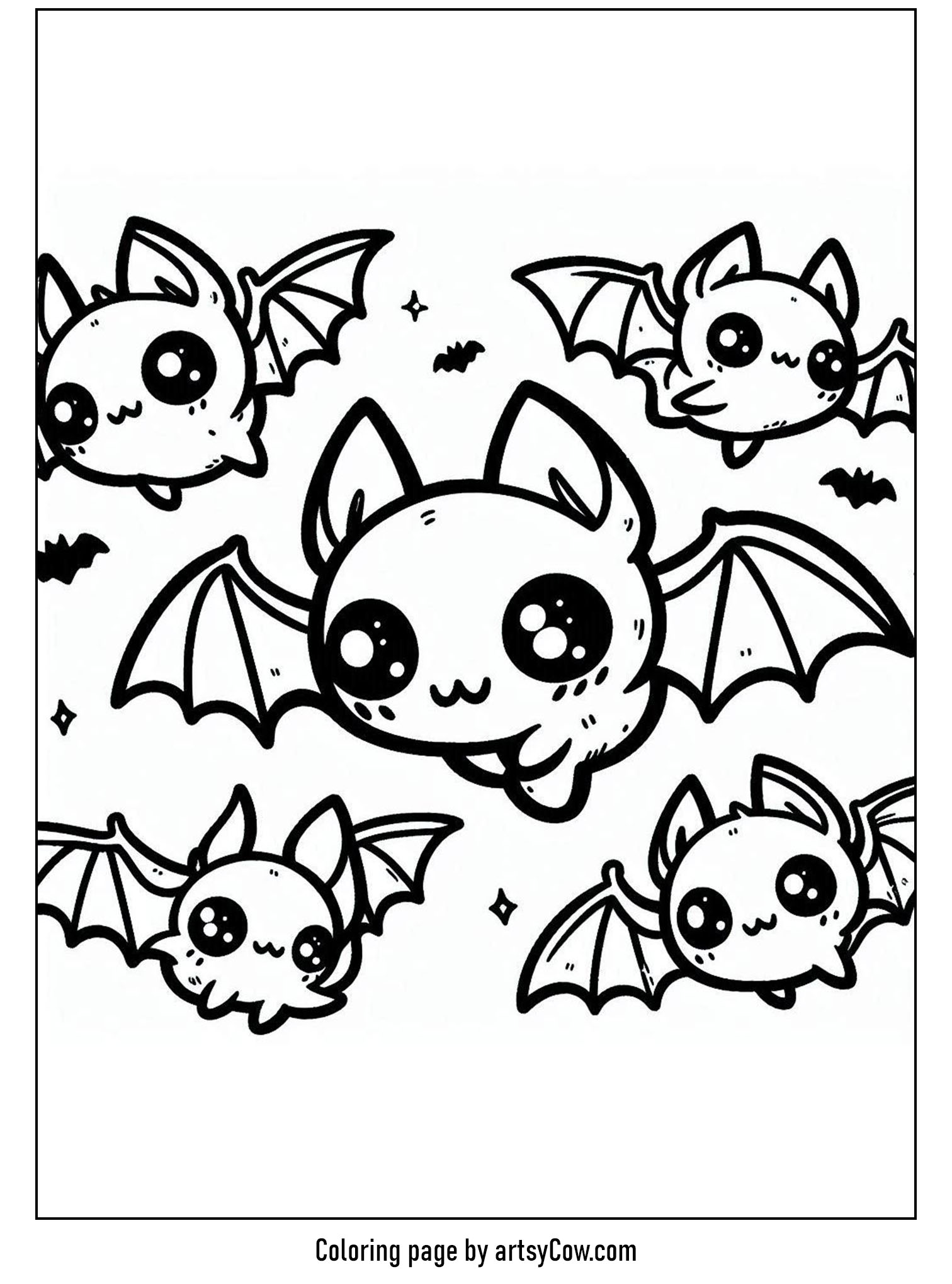 halloween coloring pages with bats, Bat Family on Halloween Night